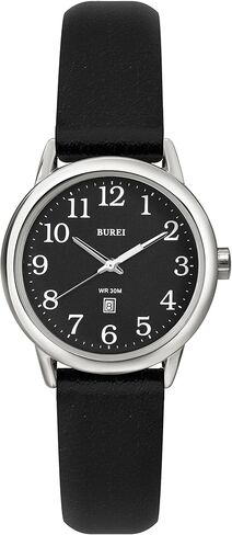 BUREI Women's Black Leather Watches Easy to Read Minimalist Watch for Women and Nurses, Gift for Her(White Face with Luminous) in Saudi Arabia