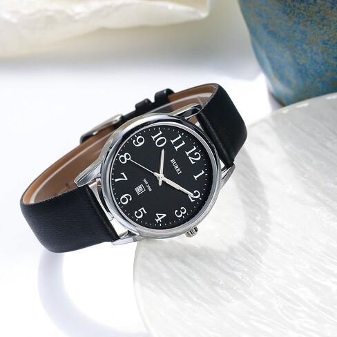 BUREI Women's Black Leather Watches Easy to Read Minimalist Watch for Women and Nurses, Gift for Her(White Face with Luminous) in Saudi Arabia