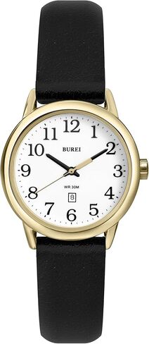 BUREI Women's Black Leather Watches Easy to Read Minimalist Watch for Women and Nurses, Gift for Her(White Face with Luminous) in Saudi Arabia