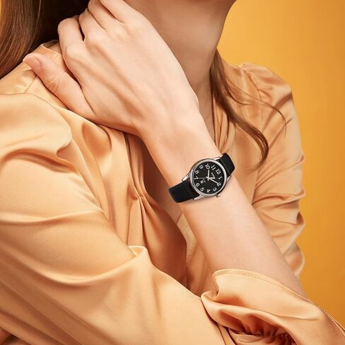 BUREI Women's Black Leather Watches Easy to Read Minimalist Watch for Women and Nurses, Gift for Her(White Face with Luminous) in Saudi Arabia