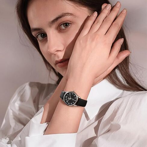 BUREI Women's Black Leather Watches Easy to Read Minimalist Watch for Women and Nurses, Gift for Her(White Face with Luminous) in Saudi Arabia