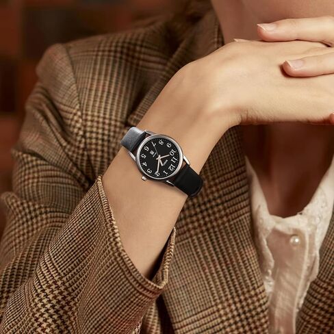 BUREI Women's Black Leather Watches Easy to Read Minimalist Watch for Women and Nurses, Gift for Her(White Face with Luminous) in Saudi Arabia
