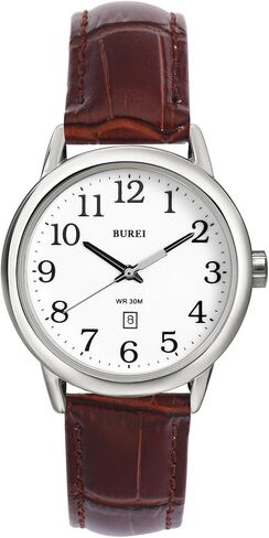 BUREI Women's Black Leather Watches Easy to Read Minimalist Watch for Women and Nurses, Gift for Her(White Face with Luminous) in Saudi Arabia