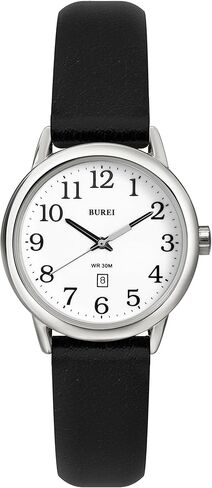 BUREI Women's Black Leather Watches Easy to Read Minimalist Watch for Women and Nurses, Gift for Her(White Face with Luminous) in Saudi Arabia