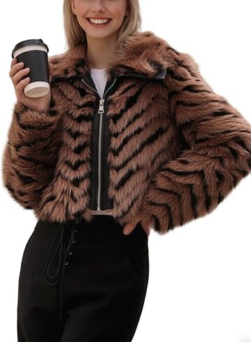 Women Faux Fur Coat Fluffy Long Lapel Open Front Cropped Furry Jacket Casual Oversized Shaggy Warm Winter Outwear in Saudi Arabia
