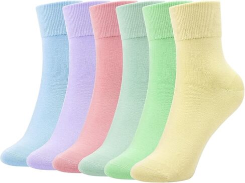 6 Pairs Thin Ankle Socks for Women, Womens Cotton Casual Dress Crew Lightweight Breathable Colorful Socks Size 5-9 in Kuwait