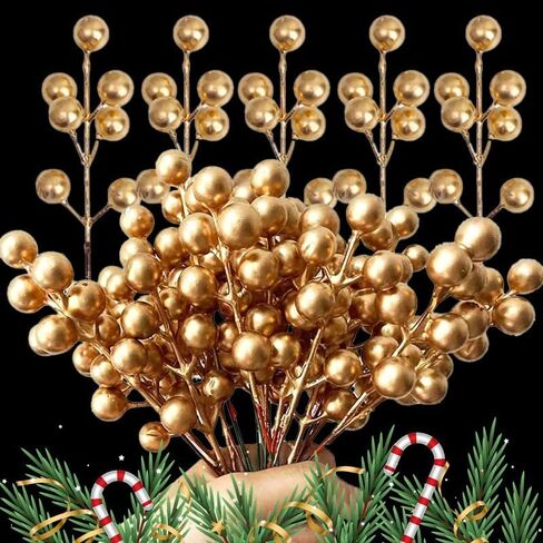 7 رؤوس عيد الميلاد فرع التوت الاصطناعي الأحمر سيقان التوت الهولي DIY إكليل حرفي لتزيين شجرة عيد الميلاد (أحمر-10 قطع) in Saudi Arabia