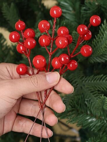 7 رؤوس عيد الميلاد فرع التوت الاصطناعي الأحمر سيقان التوت الهولي DIY إكليل حرفي لتزيين شجرة عيد الميلاد (أحمر-10 قطع) in Saudi Arabia