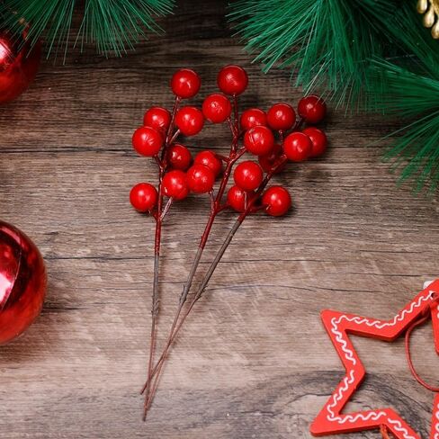 7 رؤوس عيد الميلاد فرع التوت الاصطناعي الأحمر سيقان التوت الهولي DIY إكليل حرفي لتزيين شجرة عيد الميلاد (أحمر-10 قطع) in Saudi Arabia