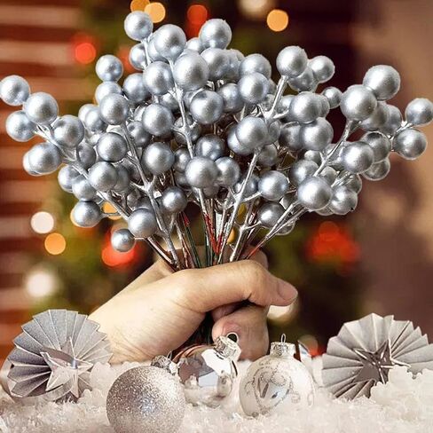 7 رؤوس عيد الميلاد فرع التوت الاصطناعي الأحمر سيقان التوت الهولي DIY إكليل حرفي لتزيين شجرة عيد الميلاد (أحمر-10 قطع) in Saudi Arabia
