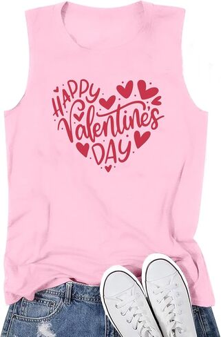 Women Valentines Tank Tops Cute Heart Graphic Shirts Love Letter Print Sleeveless Vacation Day Vacation Tees in Saudi Arabia