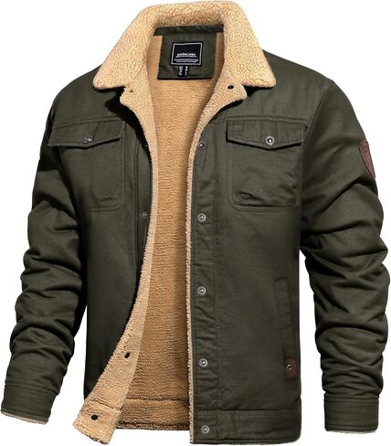 TACVASEN Men's Winter Jacket Sherpa Fleece Lined Cargo Coat Warm Thick Trucker Jacket with Multi Pockets in Kuwait