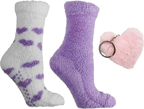 Women's Non-Skid Warm Soft and Fuzzy Fluffy 2-Pair Pack Lavender & Shea Butter Infused Slipper Socks with Grips Perfect Winter Christmas Day Gift in Saudi Arabia