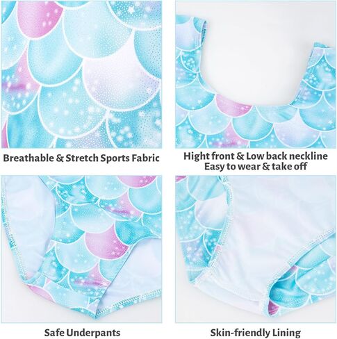 ملابس جيامي للفتيات الجمباز مع شورت، أكمام طويلة لامعة لرقص الباليه، ملابس الباليه المتدلية باللون الأزرق الفاتح 5-6 سنوات in Saudi Arabia