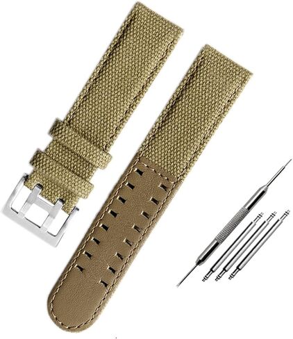 Canvas Leather Strap is Suitable for Hamilton Khaki Field Watch H68201993 H7060596 for Seiko Strap 20mm 22mm Buckle (Color : Khaki Silver, Size : 20mm) in Saudi Arabia