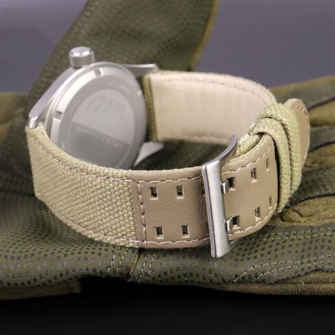 Canvas Leather Strap is Suitable for Hamilton Khaki Field Watch H68201993 H7060596 for Seiko Strap 20mm 22mm Buckle (Color : Khaki Silver, Size : 20mm) in Saudi Arabia