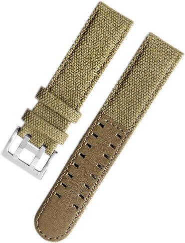 Canvas Leather Strap is Suitable for Hamilton Khaki Field Watch H68201993 H7060596 for Seiko Strap 20mm 22mm Buckle (Color : Khaki Silver, Size : 20mm) in Saudi Arabia