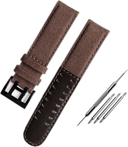 Canvas Leather Strap is Suitable for Hamilton Khaki Field Watch H68201993 H7060596 for Seiko Strap 20mm 22mm Buckle (Color : Khaki Silver, Size : 20mm) in Saudi Arabia