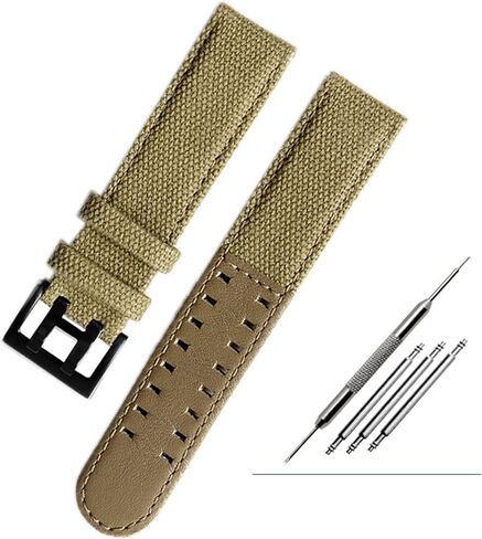 Canvas Leather Strap is Suitable for Hamilton Khaki Field Watch H68201993 H7060596 for Seiko Strap 20mm 22mm Buckle (Color : Khaki Silver, Size : 20mm) in Saudi Arabia