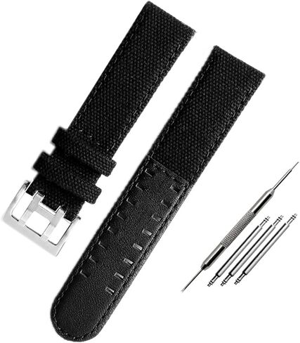 Canvas Leather Strap is Suitable for Hamilton Khaki Field Watch H68201993 H7060596 for Seiko Strap 20mm 22mm Buckle (Color : Khaki Silver, Size : 20mm) in Saudi Arabia