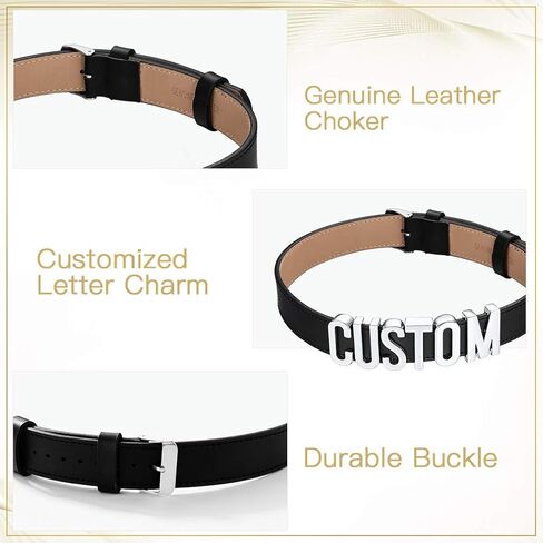 Custom4U شخصية قلادة من الجلد الأسود مع صورة/اسم/الأحرف الأولى/سحر الحروف، حسب الطلب قابل للتعديل طوق قلادة القوطية الشرير القلائد مجوهرات هدايا للنساء in Kuwait