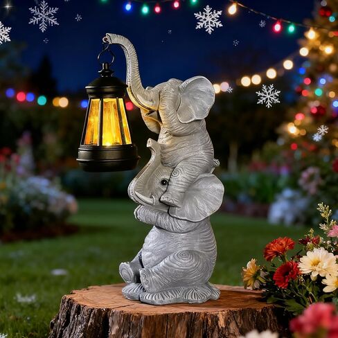 Solar Elephant Garden Statue with LED Lights - Waterproof Outdoor Decor for Patio, Yard, Balcony - Unique Elephant Gifts for Women, Mom, Grandma - Birthday, Mother’s Day, Housewarming Gift in Saudi Arabia