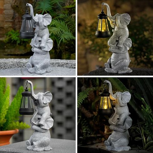 Solar Elephant Garden Statue with LED Lights - Waterproof Outdoor Decor for Patio, Yard, Balcony - Unique Elephant Gifts for Women, Mom, Grandma - Birthday, Mother’s Day, Housewarming Gift in Saudi Arabia
