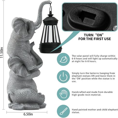 Solar Elephant Garden Statue with LED Lights - Waterproof Outdoor Decor for Patio, Yard, Balcony - Unique Elephant Gifts for Women, Mom, Grandma - Birthday, Mother’s Day, Housewarming Gift in Saudi Arabia