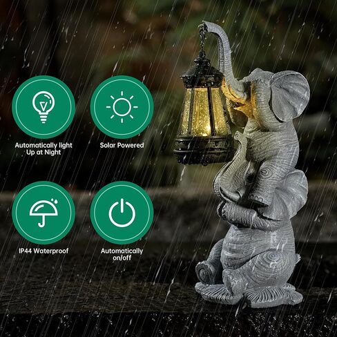 Solar Elephant Garden Statue with LED Lights - Waterproof Outdoor Decor for Patio, Yard, Balcony - Unique Elephant Gifts for Women, Mom, Grandma - Birthday, Mother’s Day, Housewarming Gift in Saudi Arabia