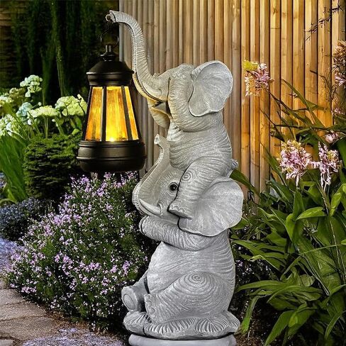 Solar Elephant Garden Statue with LED Lights - Waterproof Outdoor Decor for Patio, Yard, Balcony - Unique Elephant Gifts for Women, Mom, Grandma - Birthday, Mother’s Day, Housewarming Gift in Saudi Arabia