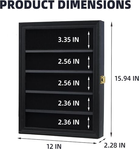 DisplayGifts Belt Buckle Display Case 16x12 Inch, Wall Mount Shadow Box with UV Protection Door, Western Buckle Collector Display Frame for 2.25" to 3.25" Buckles, 5-Tier Display, Black Finish in Saudi Arabia