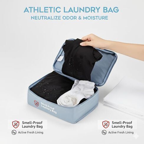 Odor Eliminating Travel Laundry Organizer, Smell Proof Dirty Clothes Bag with Active Fresh Lining, Water-Resistant Pouch for Suitcase & Duffel Bag, Makeup & Underwear Separator in Saudi Arabia