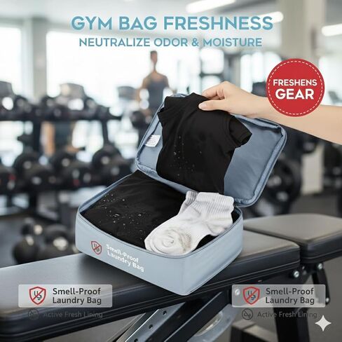 Odor Eliminating Travel Laundry Organizer, Smell Proof Dirty Clothes Bag with Active Fresh Lining, Water-Resistant Pouch for Suitcase & Duffel Bag, Makeup & Underwear Separator in Saudi Arabia