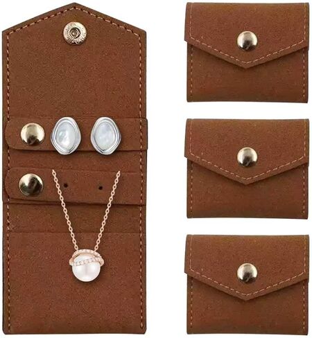 حقيبة مجوهرات صغيرة للسفر مكونة من 4 قطع قابلة للطي، هدية لوصيفة العروس لحفلات الزفاف للخواتم والأقراط وتخزين القلائد، محمولة (بني فاتح) in Kuwait