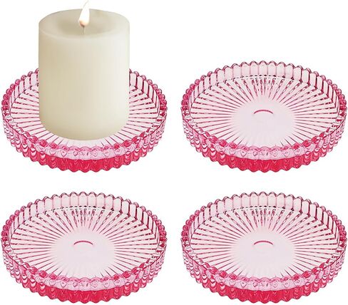Set of 4 Candle Plate 3.8 Inch Glass Candle Holders for Pillar Candles Candle Coaster Holder Round Candle Stand for Table Centerpieces, Wedding,Party,and Home Decor (4, Clear) in Kuwait