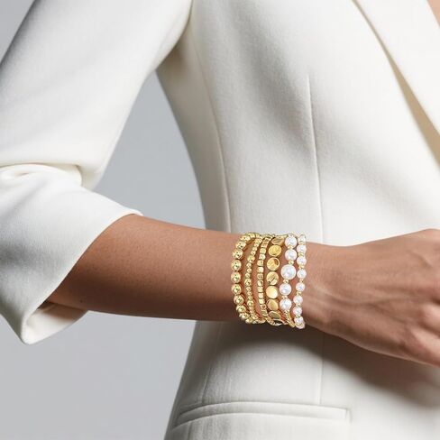 Gold Beaded Bracelets Set for Women Stretch Elastic Stackable Bracelets Dainty Round Bead Ball Pearl Cross Bracelet Stack Enewton Stretchable Bracelet Jewelry Christmas Gifts in Saudi Arabia