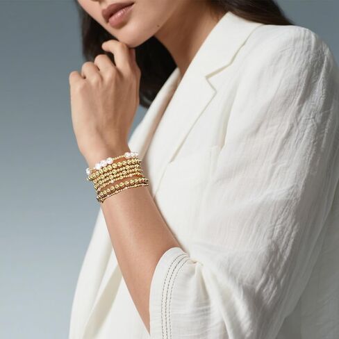 Gold Beaded Bracelets Set for Women Stretch Elastic Stackable Bracelets Dainty Round Bead Ball Pearl Cross Bracelet Stack Enewton Stretchable Bracelet Jewelry Christmas Gifts in Saudi Arabia