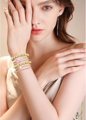 Gold Beaded Bracelets Set for Women Stretch Elastic Stackable Bracelets Dainty Round Bead Ball Pearl Cross Bracelet Stack Enewton Stretchable Bracelet Jewelry Christmas Gifts in Saudi Arabia