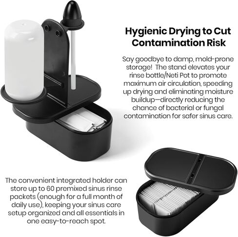 Drying Stand for Sinus Care,Compatible with NeilMed Rinse Bottle & NasaFlo Neti Pot, Saline Packet Holder, Reduces Contamination in Saudi Arabia