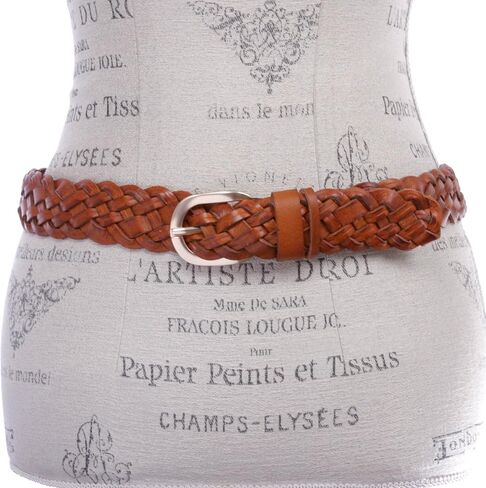 Women's 1 1/2" (38mm) Braided Woven Vintage Cowhide Full Grain Leather Belt in Saudi Arabia