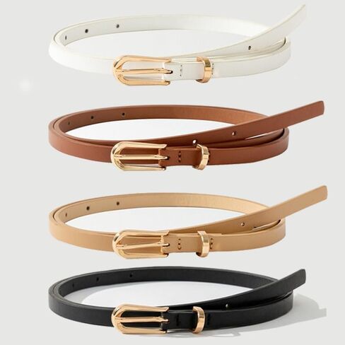 Leather Belts for Women, Set of 4 Stylish Gold Pin Buckle Belt for Jeans, Fashion Gift for Birthday Christmas Mother's Day in Saudi Arabia