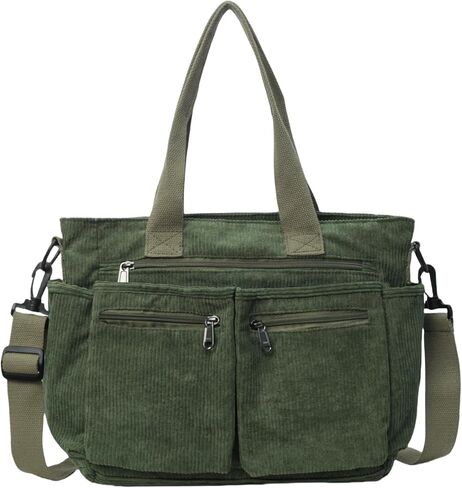 Corduroy Tote Bag for Women, Large Shoulder Messenger Bag with 10 Pockets, Casual Crossbody Work School Travel Handbag in Saudi Arabia