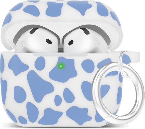 Silicone Cow AirPods 4 Case 2024, YOMPLOW Case Cover for Apple Airpods 4th Generation Floral Print Soft Flexible Cover for Air Pod 4th Women Girls, Skin with Keychain - Black Cow in Saudi Arabia
