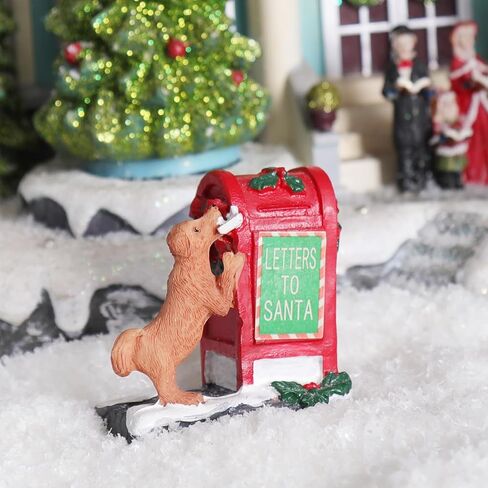 Decorative Christmas Village Accessories for Collection, Resin Dog Mailbox Animal Ornament 2.4 Inch, Cute Doggy Statues Villages Sets Decor Indoor in Saudi Arabia