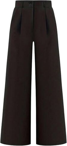Milumia Women's High Waisted Wide Leg Long Pants Zipper Fly Work Casual Trousers with Pockets in Saudi Arabia