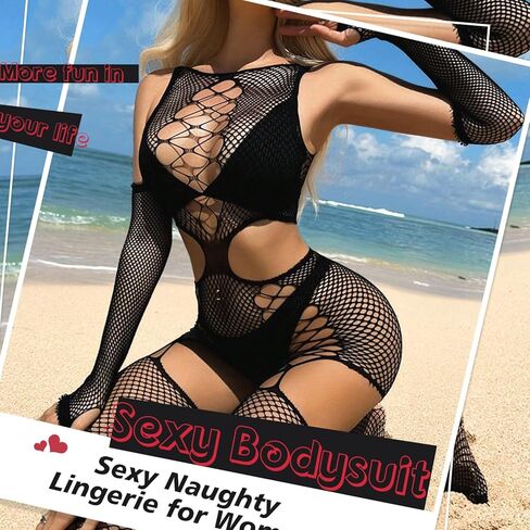 Sexy Lingerie For Women Naughty Sparkle Rhinestone Fishnet Lingerie Set Crotchless Erotic Rave Mesh Bodysuits Outfit in Saudi Arabia