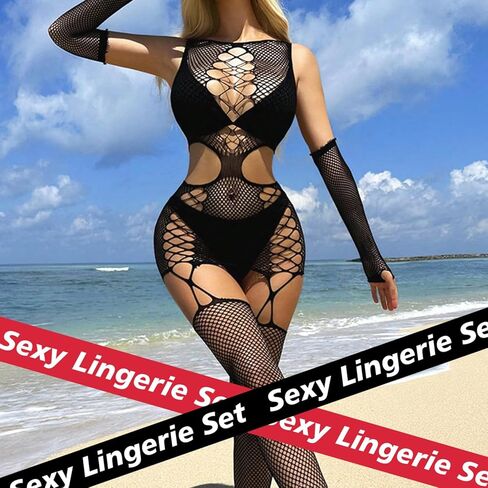 Sexy Lingerie For Women Naughty Sparkle Rhinestone Fishnet Lingerie Set Crotchless Erotic Rave Mesh Bodysuits Outfit in Saudi Arabia