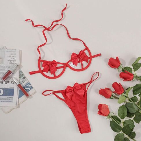Lingerie Sets for Women Sexy, Naughty Underwire Bow Lingerie Christmas Valentines Lingerie Onesize 2-8 in Saudi Arabia