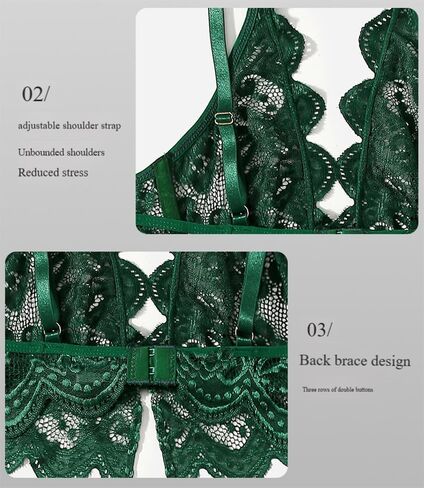 Hollow Out Underwear Green Front Closure Bra Briefs Lace Lingerie Women'S Set in Saudi Arabia