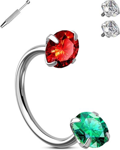 OUFER Christmas Horseshoe Nose Rings Studs, 20G/18G Internally Threaded Nose Rings For Women, 316L Surgical Steel Double Red And Green CZ Nose Studs, Lip Eyebrow Helix Rook Ear Piercing Jewelry in Saudi Arabia